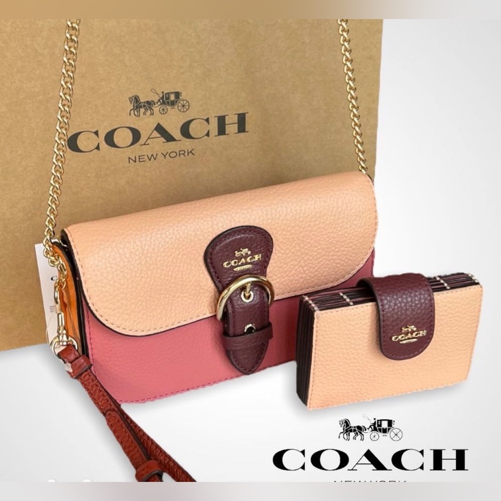 Coach KLEO In Colorblock Leather Shoulder/Crossbody And Matching Wallet Set - Picture 2 of 8